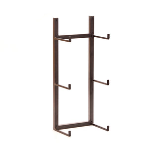 Schwarzer Metallhalter mit sechs Haken, freistehend vor weißem Hintergrund.