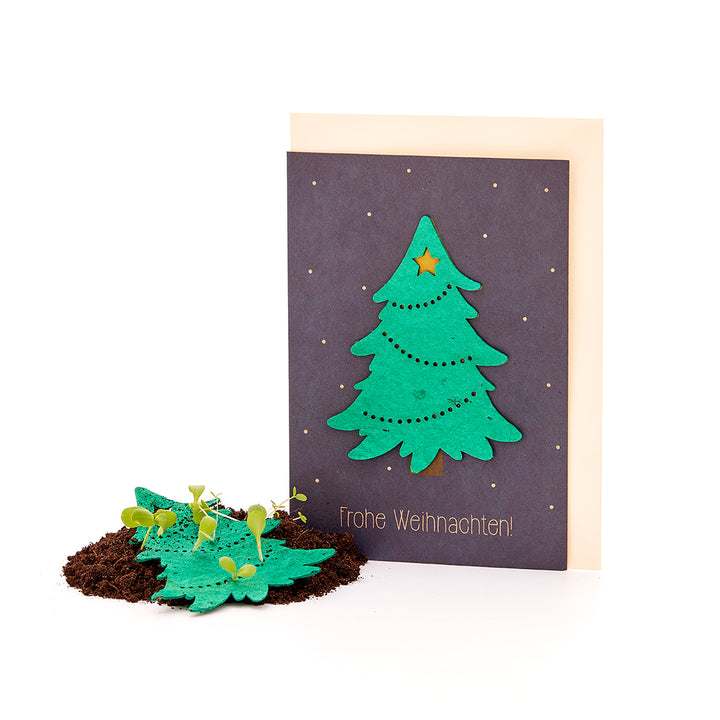 Tannenbaum Weihnachtskarte mit Text: "Frohe Weihnachten"