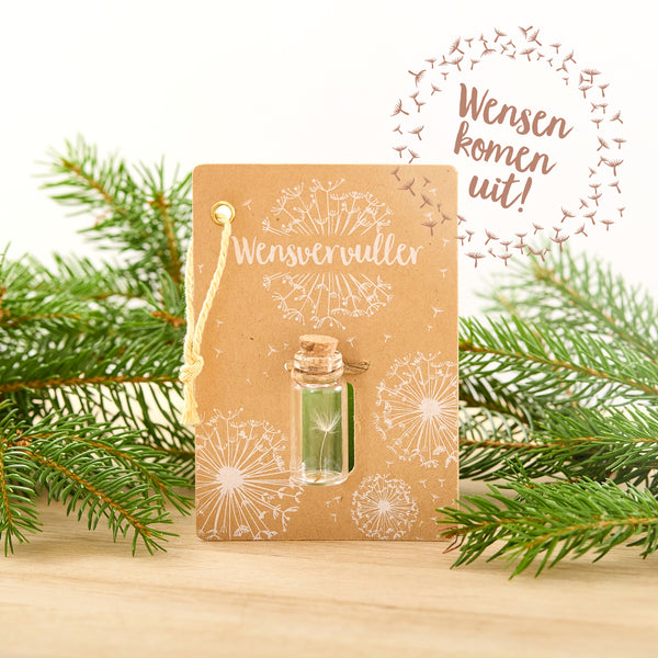 Klein wenspotje | Echt paardebloem-pluisje in glas