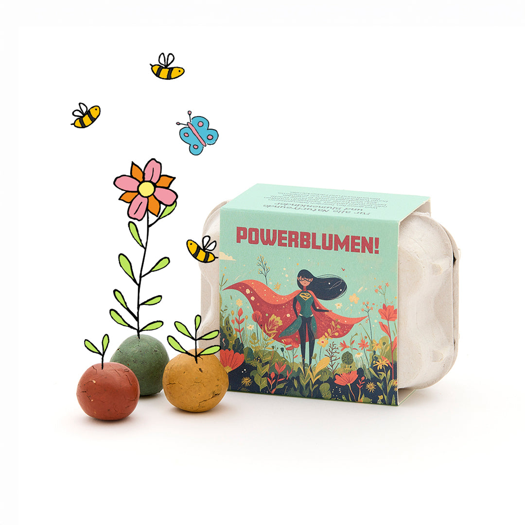 6 kleurrijke bloemknikkers in eierdoos - Powerbloemen