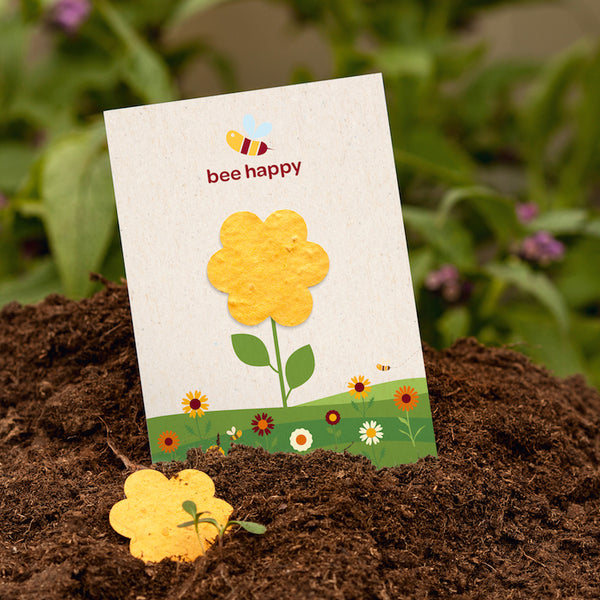 Ansichtkaart met individuele vorm van zaadpapier / papier met zaden