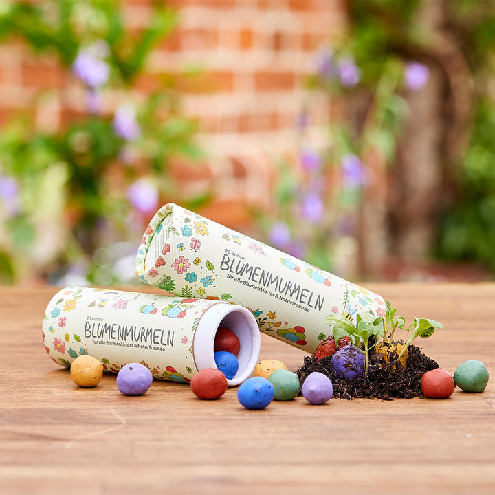 Blumenmurmeln für Kinder in der Dose